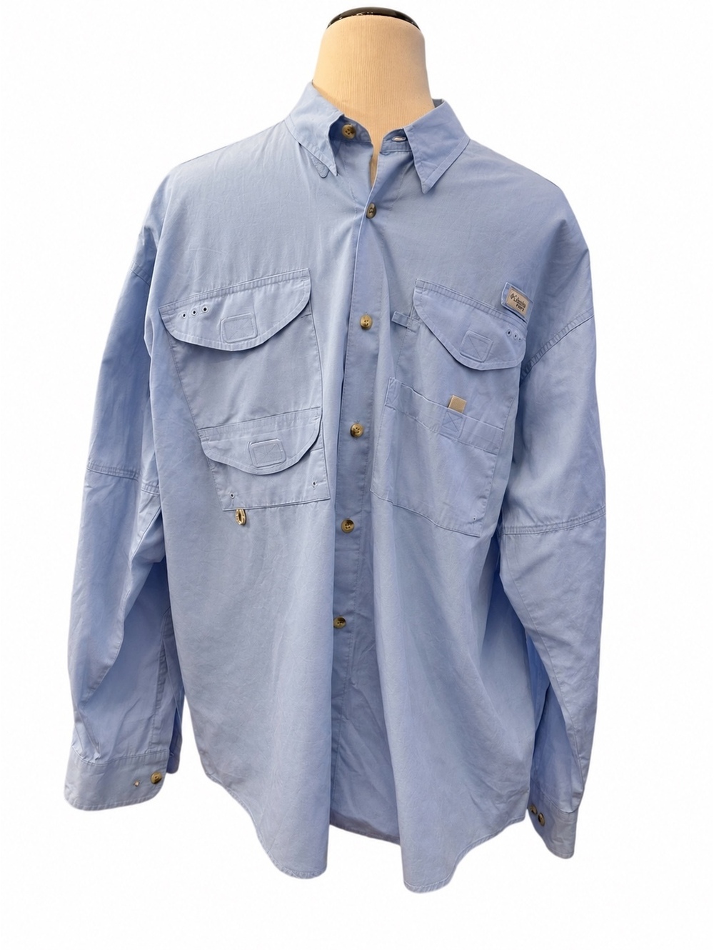 Columbia Blue Performance Fishing Shirt Sz L